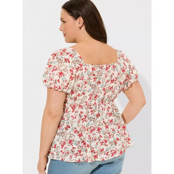 NWT Torrid Peplum Challis Puff Short Sleeve Top Greenhouse Floral Dew Size 6X - Picture 2 of 8